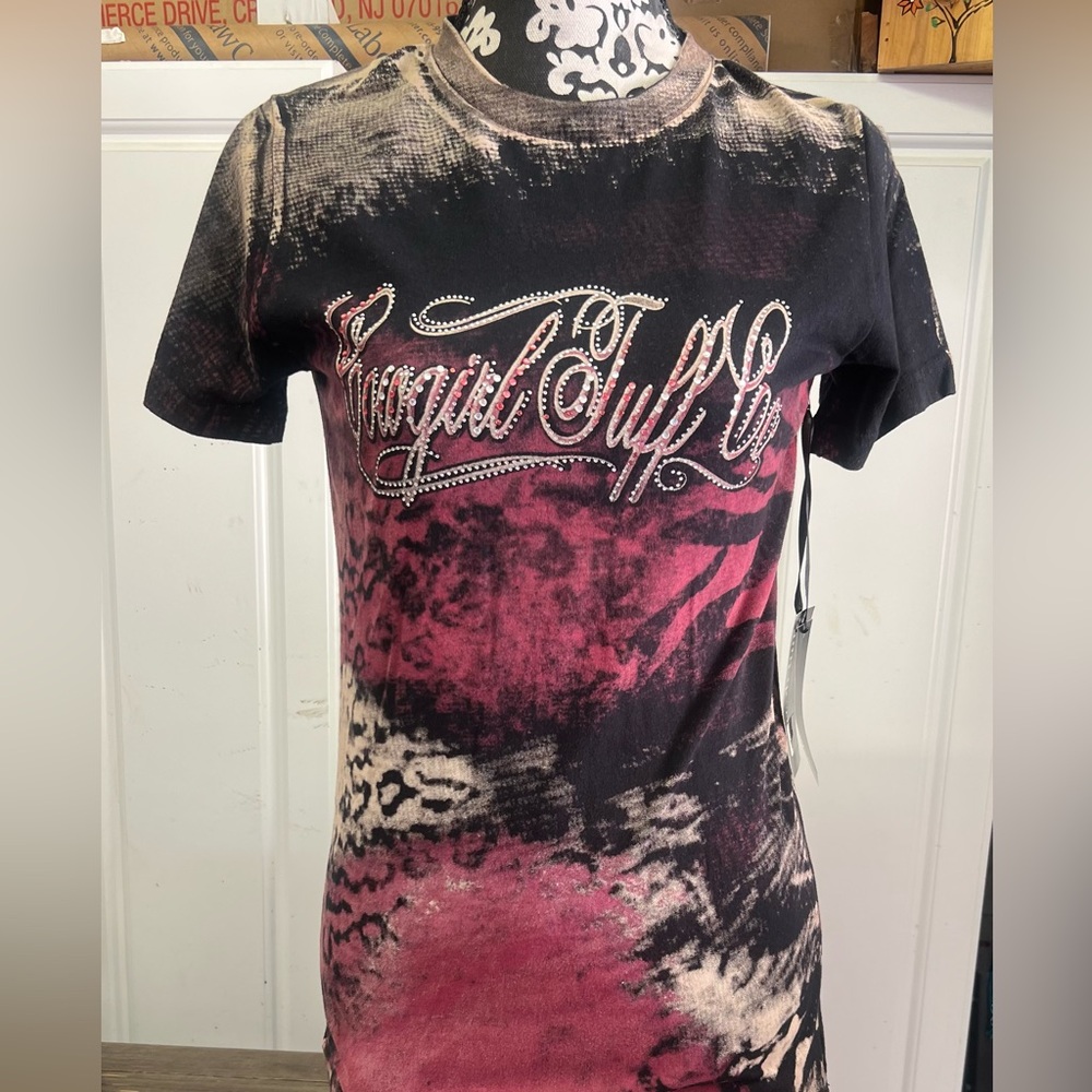 Cowgirl Tuff Women's Short Sleeve Tee - Black and Pink Tie-Dye